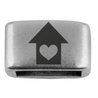 Zwischenstück mit Gravur "Haus" mit Herz, 14 x 8,5 mm, versilbert, geeignet für 5 mm Segelseil