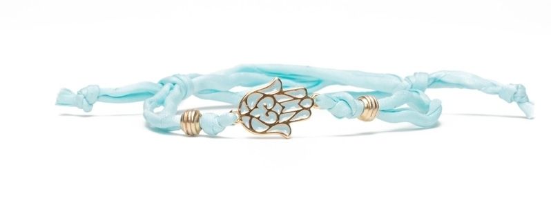 Seidenband Armband Hamsa Türkisblau