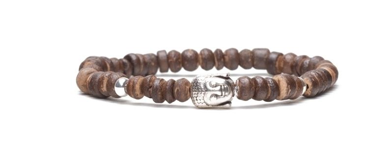 Kokosscheiben Armband Buddha Silberfarben und Braun
