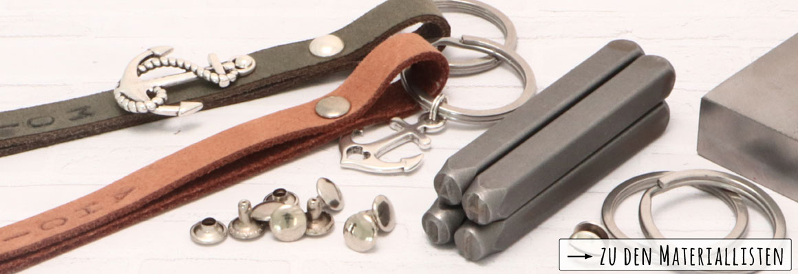 Schlüsselanhänger mit Nieten und geprägtem Lederband selber machen