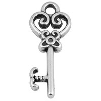 Metallanhänger Schlüssel, 9 x 19 mm, versilbert