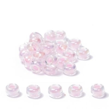 11/0 Miyuki Rocailles beads, round (approx. 2 mm), colour: Pink-Lined Crystal AB, 24 gr.
