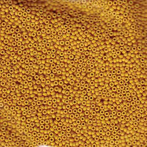 15/0 Miyuki Rocailles Perlen, Rund (ca. 1,5 mm), Farbe: Matte Opaque Mustard, Röhrchen mit ca. 8,2 Gramm