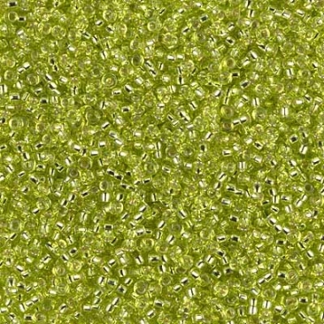 15/0 Miyuki Rocailles Perlen, Rund (ca. 1,5 mm), Farbe: Chartreuse, Silver Lined , Röhrchen mit ca. 8,2 Gramm