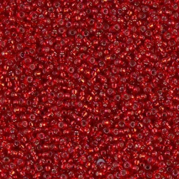 15/0 Miyuki Rocailles Perlen, Rund (ca. 1,5 mm), Farbe: Silver Lined Red , Röhrchen mit ca. 8,2 Gramm
