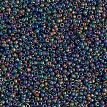 15/0 Miyuki Rocailles Perlen, Rund (ca. 1,5 mm), Farbe: Matte Opaque Multi Irisierend, Röhrchen mit ca. 8,2 Gramm