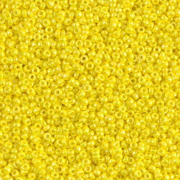 15/0 Miyuki Rocailles beads, round (approx. 1,5 mm), colour: Yellow AB, Opaque , tube with approx. 8,2 grammes