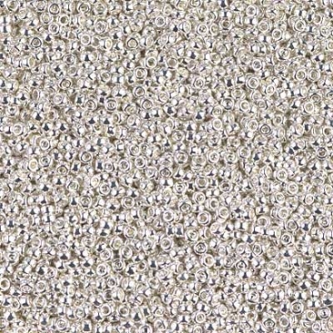15/0 Miyuki Rocailles Perlen, Rund (ca. 1,5 mm), Farbe: Bright Sterling Plated , Röhrchen mit ca. 8,2 Gramm