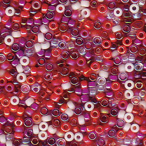 15/0 Miyuki Rocailles kralen, rond (ca. 1,5 mm), kleur: Mix Strawberry Fields, tube met ca. 8,2 gram.