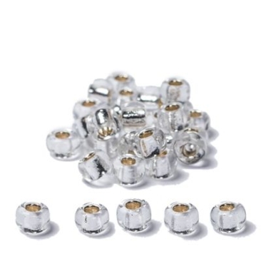 6/0 perles de rocaille Miyuki, rondes (env. 4 mm), couleur : Crystal Silver-Lined, env. 20 gr