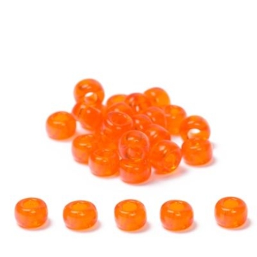 6/0 Miyuki Rocailles beads, round (approx. 4 mm), colour: orange transparent, 20 gr.