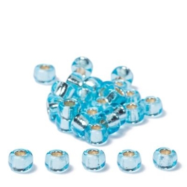 6/0 perles de rocaille Miyuki, rondes (env. 4 mm), couleur : Aqua Silver-Lined, env. 20 gr