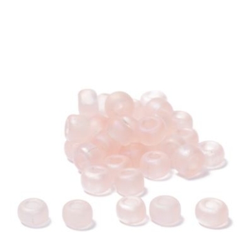6/0 perles de rocaille Miyuki, rondes (env. 4 mm), couleur : Pale Pink Matte Transparent AB, env. 20 gr