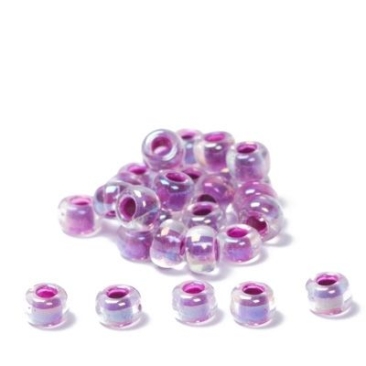 6/0 perles de rocaille Miyuki, rondes (env. 4 mm), couleur : Raspberry-Lined Crystal AB, env. 20 gr