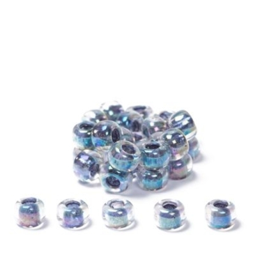 6/0 Miyuki Rocailles Perlen, Rund (ca. 4 mm), Farbe: Variegated Blue-Lined Crystal AB, ca. 20 gr