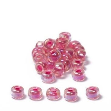 6/0 perles de rocaille Miyuki, rondes (env. 4 mm), couleur : Hot Pink-Lined Crystal AB, env. 20 gr