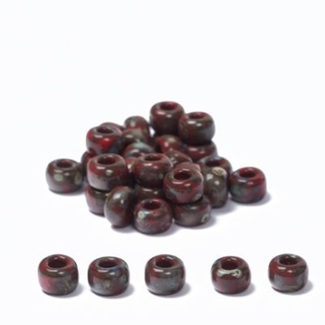 6/0 Miyuki Rocailles Perlen, Rund (ca. 4 mm), Farbe: Red Garnet Matte Picasso, 20 gr.