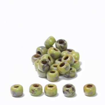 6/0 Miyuki Rocailles beads, round (approx. 4 mm), colour: Chartreuse Matte Picasso, 20 gr.