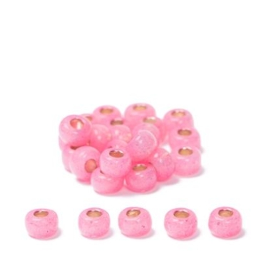 6/0 Miyuki Rocailles beads, Round (ca. 4 mm), Colour: Dark Pink, dyed, Silver inlay, Surface: Alabaster, 20 gr.