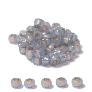 6/0 Miyuki Rocailles beads, round (ca. 4 mm), colour: Smoky Opal, dyed, silver inlay, surface: alabaster, 20 gr.
