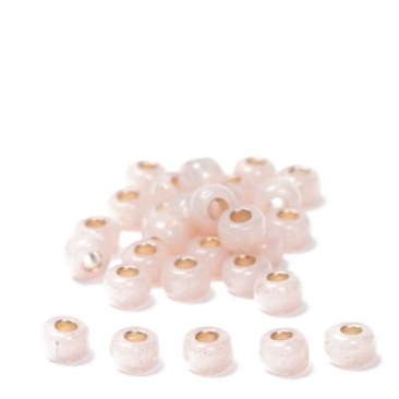 6/0 Miyuki Rocailles beads, round (ca. 4 mm), colour: Smoky Light Rose, dyed, silver coating, surface alabaster, 20 gr.