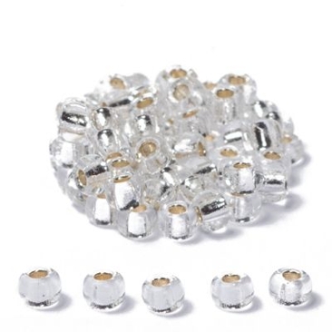 8/0 perles de rocaille Miyuki, rondes (env. 3 mm), couleur : Crystal Silver-Lined, env. 22 gr
