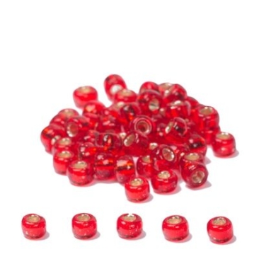 8/0 perles de rocaille Miyuki, rondes (env. 3 mm), couleur : Flame Red Silver-Lined, env. 22 gr