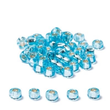 8/0 perles de rocaille Miyuki, rondes (env. 3 mm), couleur : Aqua Silver-Lined, env. 22 gr