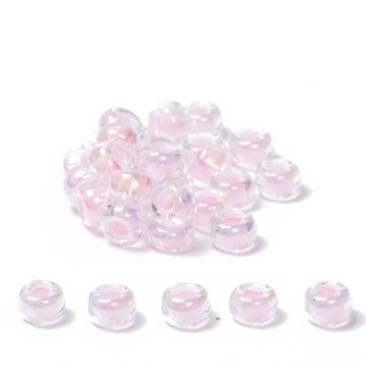 8/0 perles de rocaille Miyuki, rondes (env. 3 mm), couleur : Pink-Lined Crystal AB, env. 22 gr
