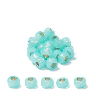 8/0 Perles de rocaille Miyuki, Rondes (env. 3 mm), Couleur : Mint Green, Teintées, Entraînement argenté, Surface : albâtre, 22 gr.