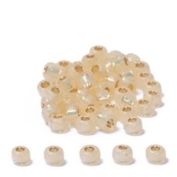 8/0 Perles de rocaille Miyuki, Rondes (env. 3 mm), Couleur : Cream, Teintées, Introduction d'argent, Surface : albâtre, 22 gr.