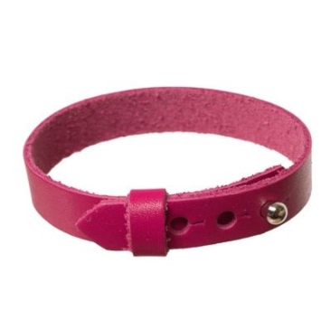 Leather bracelet for slider beads, width 10 mm, length 23 cm, magenta