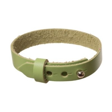Leather bracelet for slider beads, width 10 mm, length 23 cm, pistachio