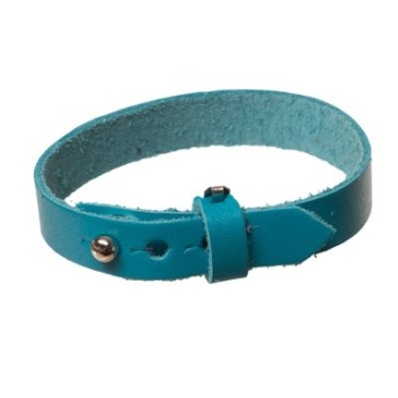 Leather bracelet for slider beads, width 10 mm, length 23 cm, turquoise
