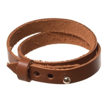 Leather bracelet for slider beads, width 10 mm, length 40 cm, brown