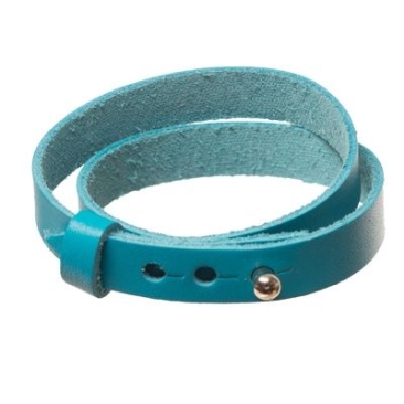 Leather bracelet for slider beads, width 10 mm, length 40 cm, turquoise