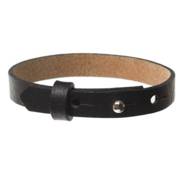 Milano leather bracelet for slider beads, width 10 mm, length 25 cm, black