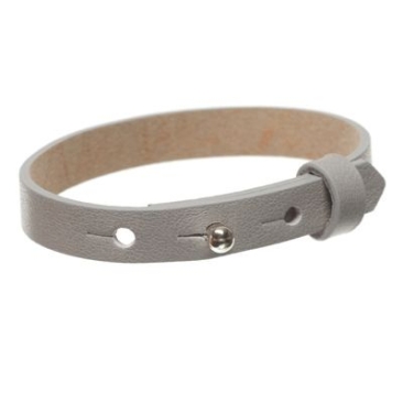 Milano leather bracelet for slider beads, width 10 mm, length 25 cm, light grey