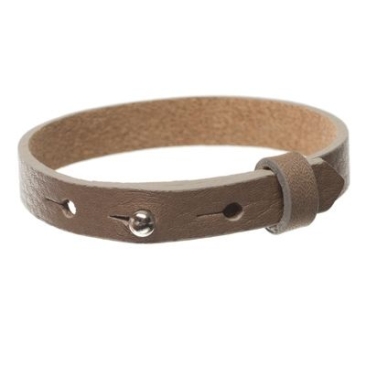 Milano leather bracelet for slider beads, width 10 mm, length 25 cm, taupe
