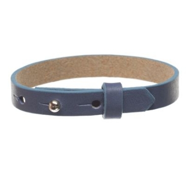 Milano lederen armband voor schuifkralen, breedte 10 mm, lengte 25 cm, jeansblauw