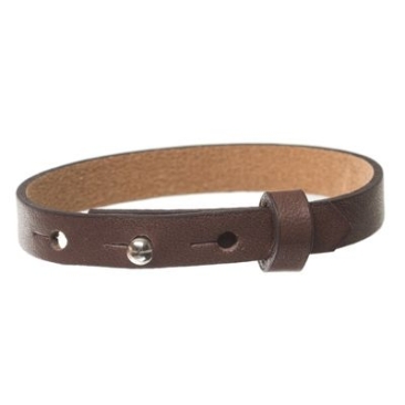 Milano leather bracelet for slider beads, width 10 mm, length 25 cm, chocolate brown