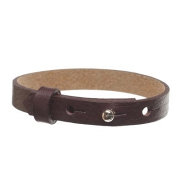 Milano leather bracelet for slider beads, width 10 mm, length 25 cm, dark bordeaux