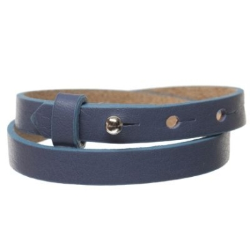 Bracelet en cuir Milano pour perles de slider, largeur 10 mm, longueur 39 - 40 cm, bleu jean