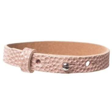 Milano Glam bracelet en cuir pour perles de slider, largeur 10 mm, longueur 25 cm, primrose pink avec métallisé