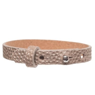 Milano Glam leather bracelet for slider beads, width 10 mm, length 25 cm, toast with Metallic