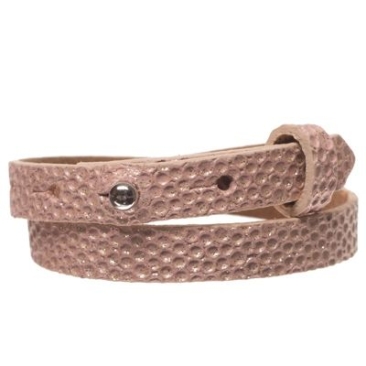 Milano Glam bracelet en cuir pour perles de slider, largeur 10 mm, longueur 39 - 40 cm, primrose pink avec métallisé