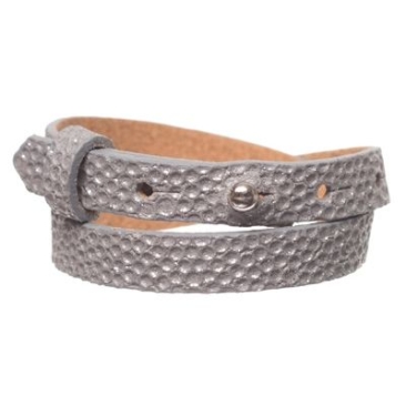 Milano Glam leather bracelet for slider beads, width 10 mm, length 39 - 40 cm, neutral grey with metallic