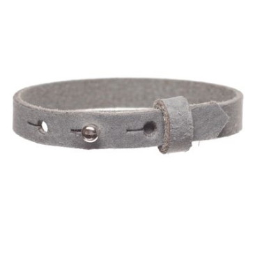 Craft leather bracelet for slider beads, width 10 mm, length 25 cm, steel