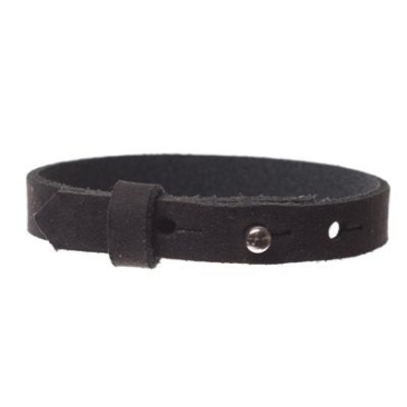Craft leather bracelet for slider beads, width 10 mm, length 25 cm, black