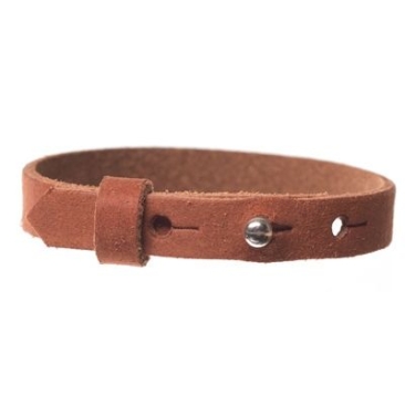 Craft leather bracelet for slider beads, width 10 mm, length 25 cm, chestnut